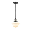 Oxford Mini Pendant shown in the Black Antique Brass finish with a Matte White shade