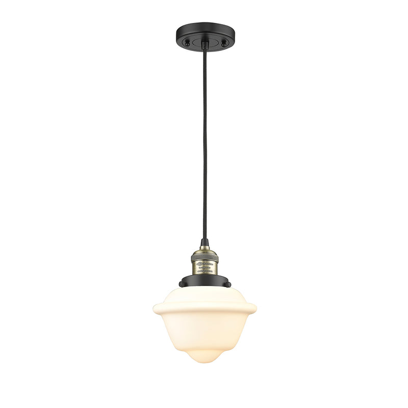 Oxford Mini Pendant shown in the Black Antique Brass finish with a Matte White shade