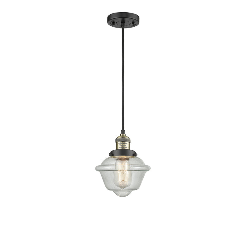 Oxford Mini Pendant shown in the Black Antique Brass finish with a Seedy shade