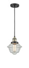 Innovations Lighting Small Oxford 1-100 watt 8 inch Black Antique Brass Mini Pendant with Seedy glass 201CBABG534