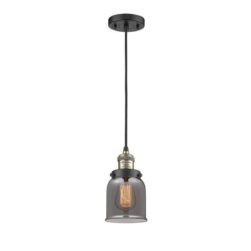 Bell Mini Pendant shown in the Black Antique Brass finish with a Plated Smoke shade