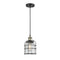 Bell Cage Mini Pendant shown in the Black Antique Brass finish with a Seedy shade