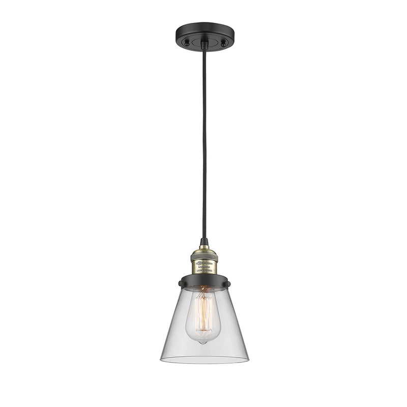 Cone Mini Pendant shown in the Black Antique Brass finish with a Clear shade