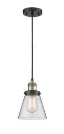 Innovations Lighting Small Cone 1-100 watt 6 inch Black Antique Brass Mini Pendant with Clear glass 201CBABG62