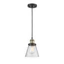 Cone Mini Pendant shown in the Black Antique Brass finish with a Seedy shade