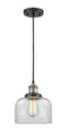 Innovations Lighting Large Bell 1-100 watt 8 inch Black Antique Brass Mini Pendant with Clear glass 201CBABG72