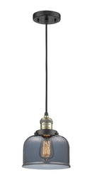 Innovations Lighting Large Bell 1-100 watt 8 inch Black Antique Brass Mini Pendant with Smoked glass 201CBABG73