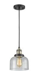 Innovations Lighting Large Bell 1-100 watt 8 inch Black Antique Brass Mini Pendant with Seedy glass 201CBABG74