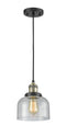 Innovations Lighting Large Bell 1-100 watt 8 inch Black Antique Brass Mini Pendant with Seedy glass 201CBABG74