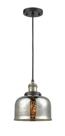 Innovations Lighting Large Bell 1-100 watt 8 inch Black Antique Brass Mini Pendant with Silver Plated Mercury glass 201CBABG78