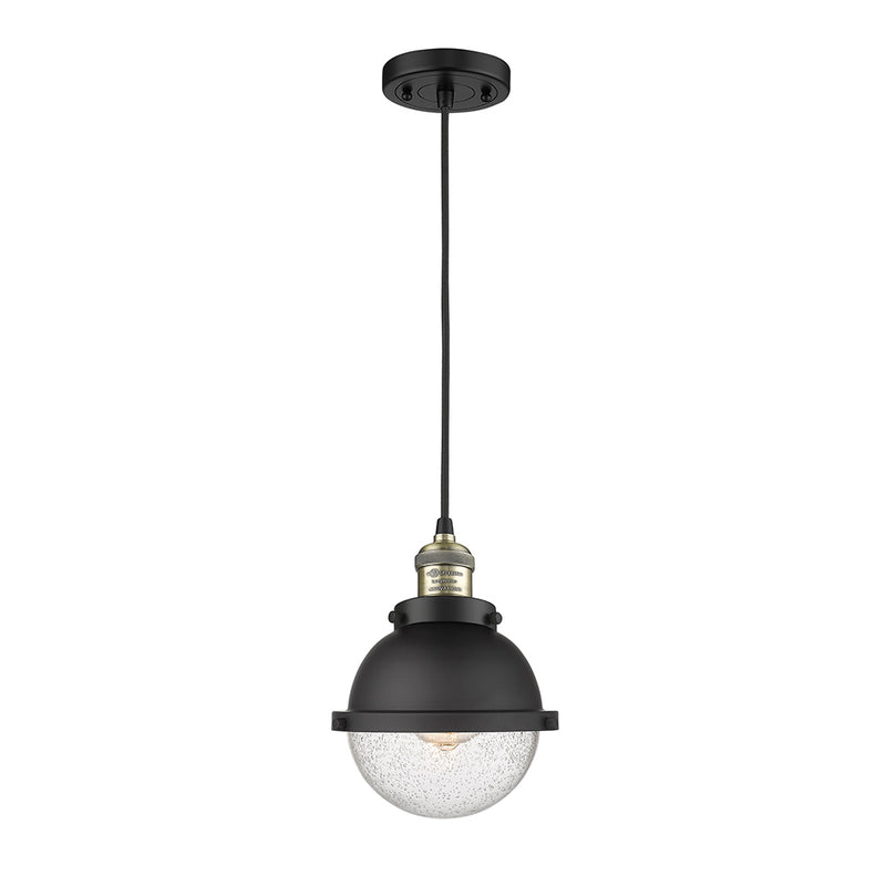 Hampden Mini Pendant shown in the Matte Black finish with a Seedy shade