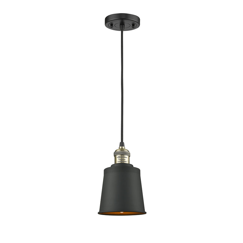 Addison Mini Pendant shown in the Black Antique Brass finish with a Matte Black shade