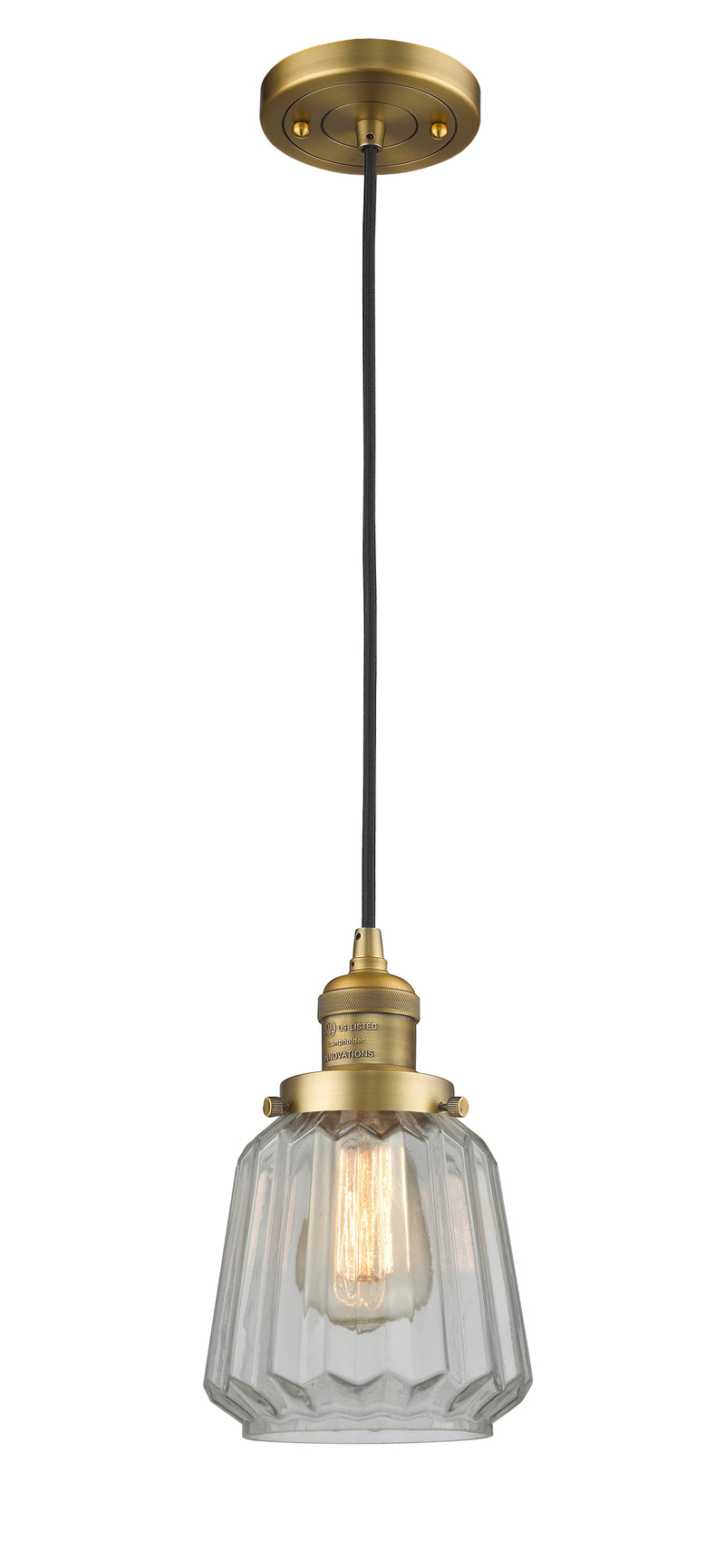 Innovations Lighting Chatham 1-100 watt 6 inch Brushed Brass Mini Pendant with Clear Fluted glass 201CBBG142