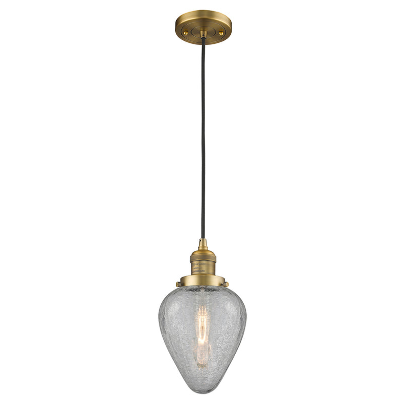 Geneseo Mini Pendant shown in the Brushed Brass finish with a Clear Crackled shade