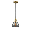 Fulton Mini Pendant shown in the Brushed Brass finish with a Plated Smoke shade