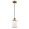 Canton Mini Pendant shown in the Brushed Brass finish with a Matte White shade