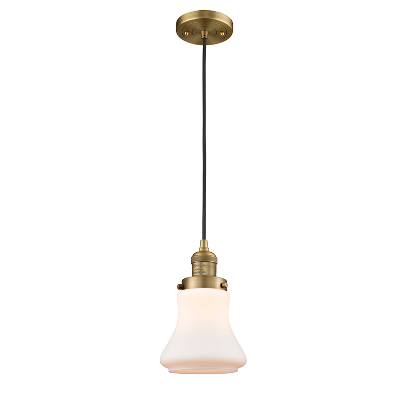 Bellmont Mini Pendant shown in the Brushed Brass finish with a Matte White shade