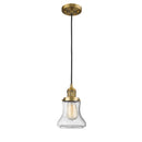 Bellmont Mini Pendant shown in the Brushed Brass finish with a Seedy shade