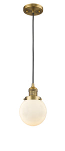 Innovations Lighting Beacon 1-100 watt 6 inch Brushed Brass Mini Pendant with Matte White Cased glass 201CBBG2016