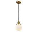 Beacon Mini Pendant shown in the Brushed Brass finish with a Matte White shade