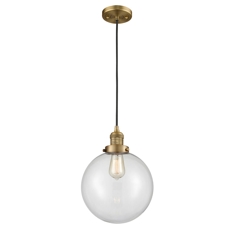 Beacon Mini Pendant shown in the Brushed Brass finish with a Clear shade