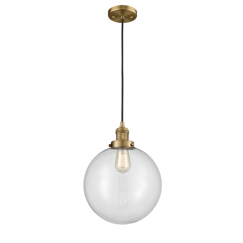 Beacon Mini Pendant shown in the Brushed Brass finish with a Clear shade