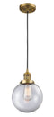 Innovations Lighting Beacon 1-100 watt 8 inch Brushed Brass Mini Pendant with Clear glass 201CBBG2028