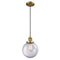 Beacon Mini Pendant shown in the Brushed Brass finish with a Clear shade