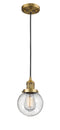 Innovations Lighting Beacon 1-100 watt 6 inch Brushed Brass Mini Pendant with Seedy glass 201CBBG2046