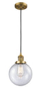 Innovations Lighting Beacon 1-100 watt 8 inch Brushed Brass Mini Pendant with Seedy glass 201CBBG2048