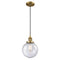 Beacon Mini Pendant shown in the Brushed Brass finish with a Seedy shade