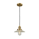 Halophane Mini Pendant shown in the Brushed Brass finish with a Clear Halophane shade