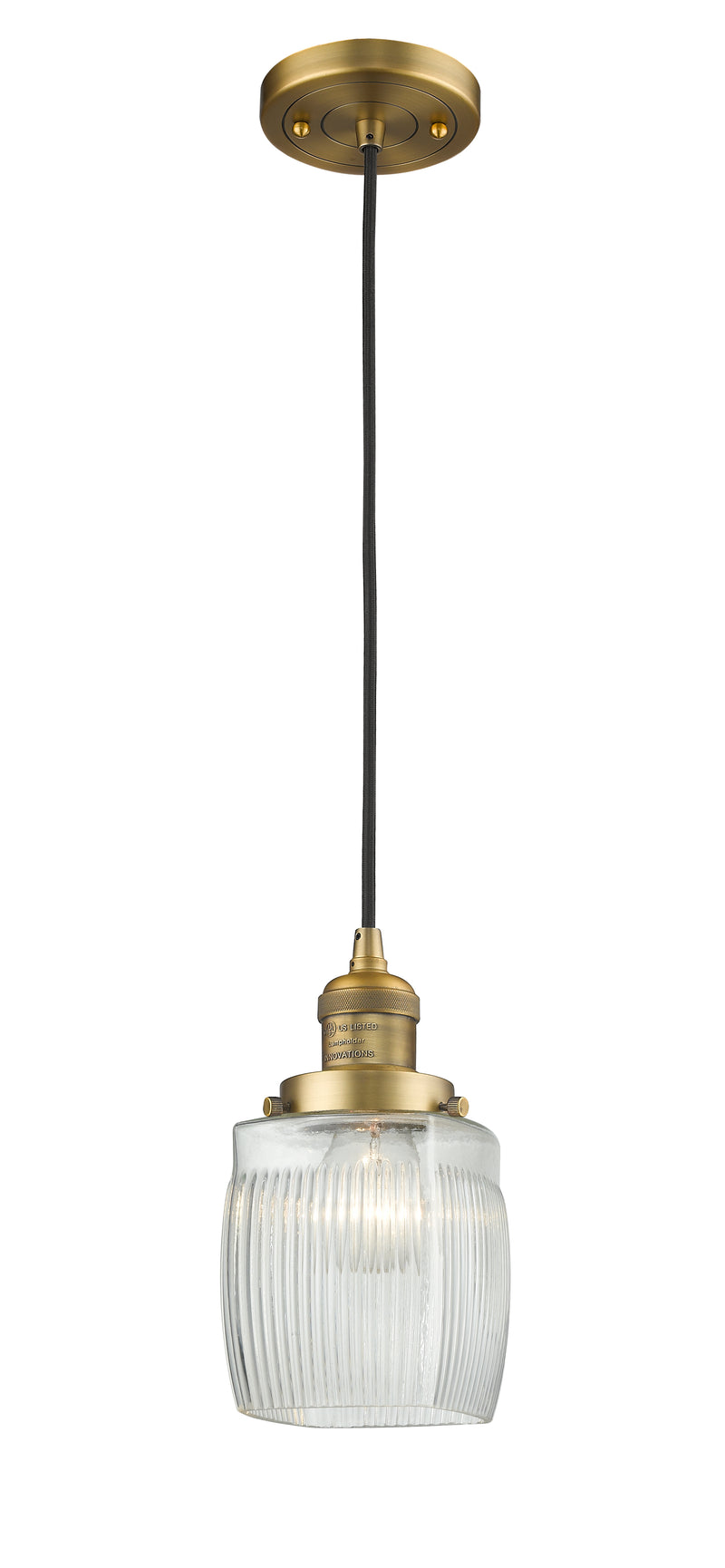Innovations Lighting Colton 1-100 watt 8 inch Brushed Brass Mini Pendant with Thick Clear Halophane glass 201CBBG302