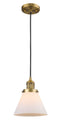 Innovations Lighting Large Cone 1-100 watt 8 inch Brushed Brass Mini Pendant with Matte White Cased glass 201CBBG41