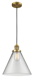 Innovations Lighting X-Large Cone 1-100 watt 12 inch Brushed Brass Mini Pendant with Clear glass 201CBBG42L