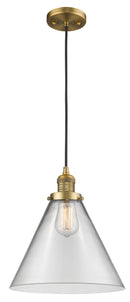 Innovations Lighting X-Large Cone 1-100 watt 12" Brushed Brass Mini Pendant with Clear glass 201CBBG42L