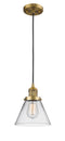 Innovations Lighting Large Cone 1-100 watt 8 inch Brushed Brass Mini Pendant with Clear glass 201CBBG42