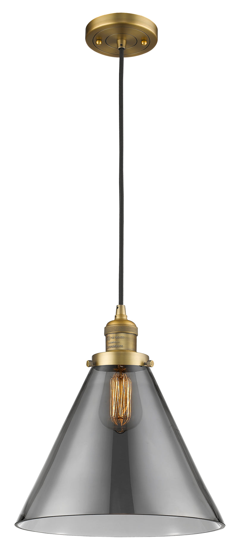 Innovations Lighting X-Large Cone 1-100 watt 12 inch Brushed Brass Mini Pendant with Smoked glass 201CBBG43L