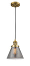 Innovations Lighting Large Cone 1-100 watt 8 inch Brushed Brass Mini Pendant with Smoked glass 201CBBG43