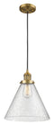 Innovations Lighting X-Large Cone 1-100 watt 12 inch Brushed Brass Mini Pendant with Seedy glass 201CBBG44L