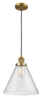 Innovations Lighting X-Large Cone 1-100 watt 12" Brushed Brass Mini Pendant with Seedy glass 201CBBG44L
