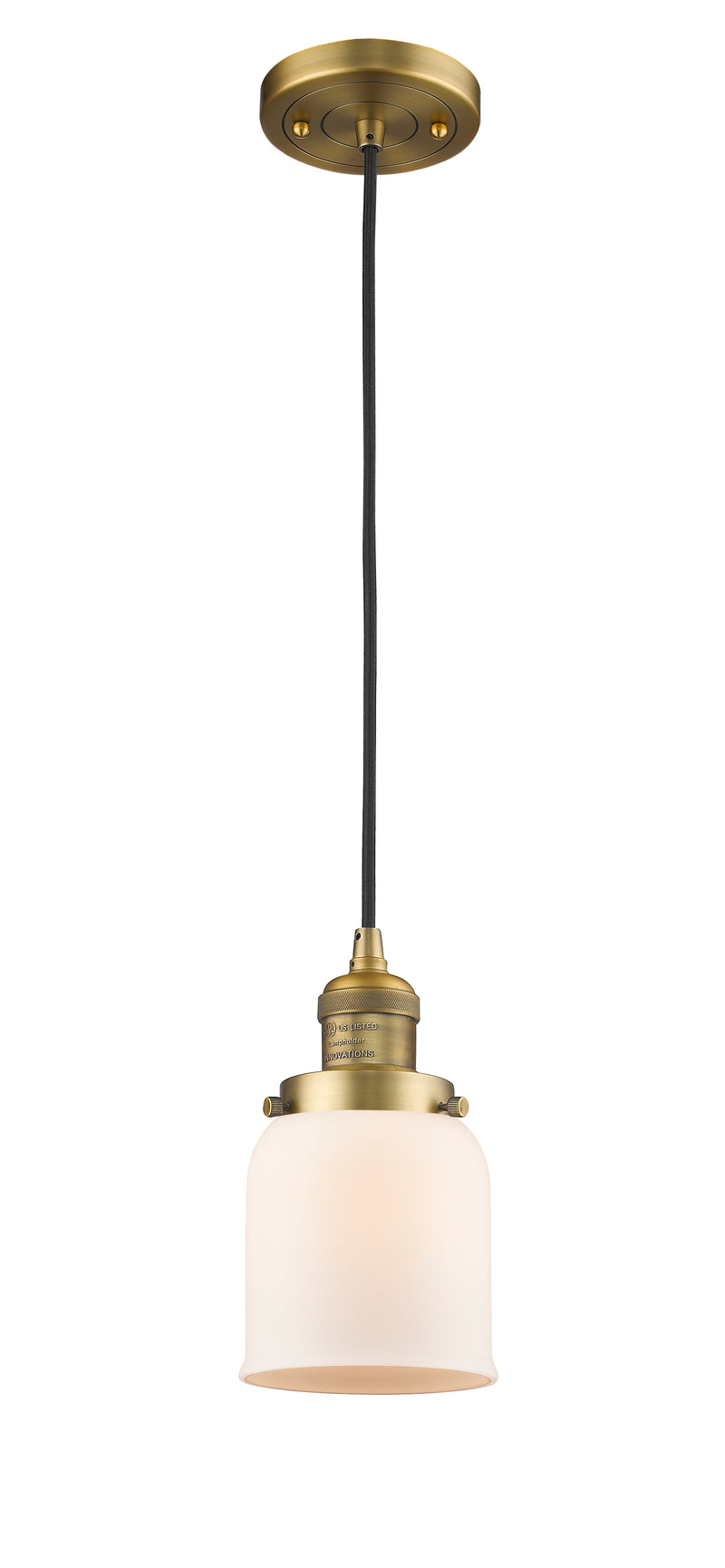 Innovations Lighting Small Bell 1-100 watt 5 inch Brushed Brass Mini Pendant with Matte White Cased glass 201CBBG51