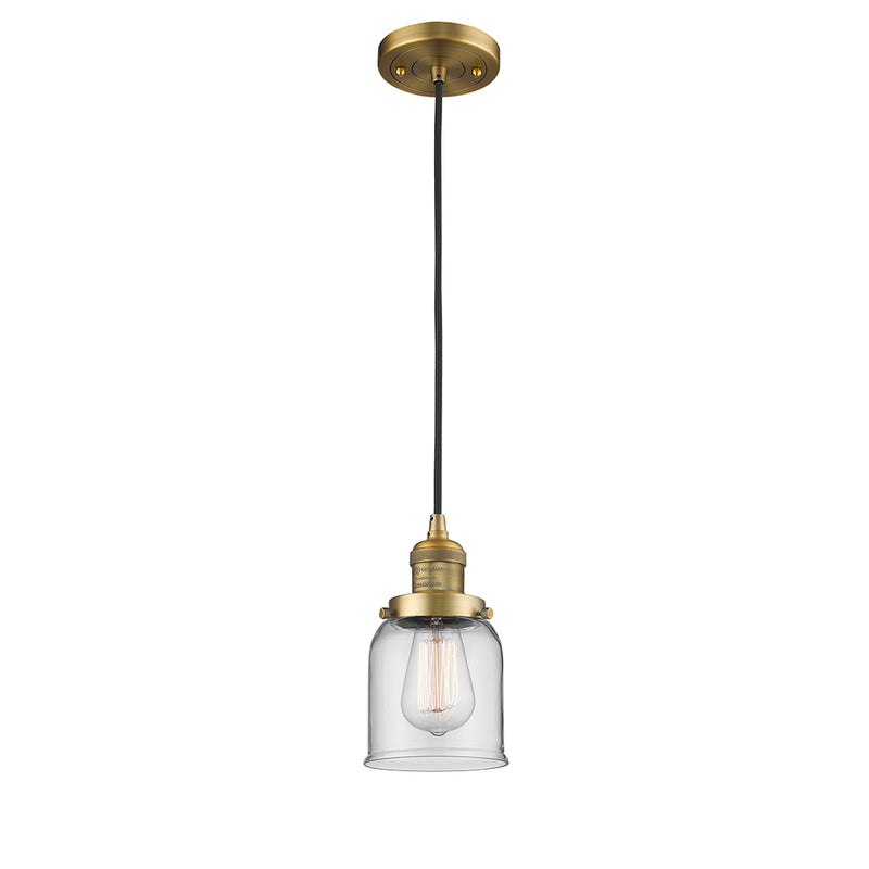 Bell Mini Pendant shown in the Brushed Brass finish with a Clear shade