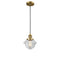 Oxford Mini Pendant shown in the Brushed Brass finish with a Clear shade