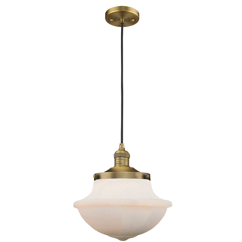 Oxford Mini Pendant shown in the Brushed Brass finish with a Matte White shade