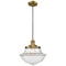 Oxford Mini Pendant shown in the Brushed Brass finish with a Clear shade