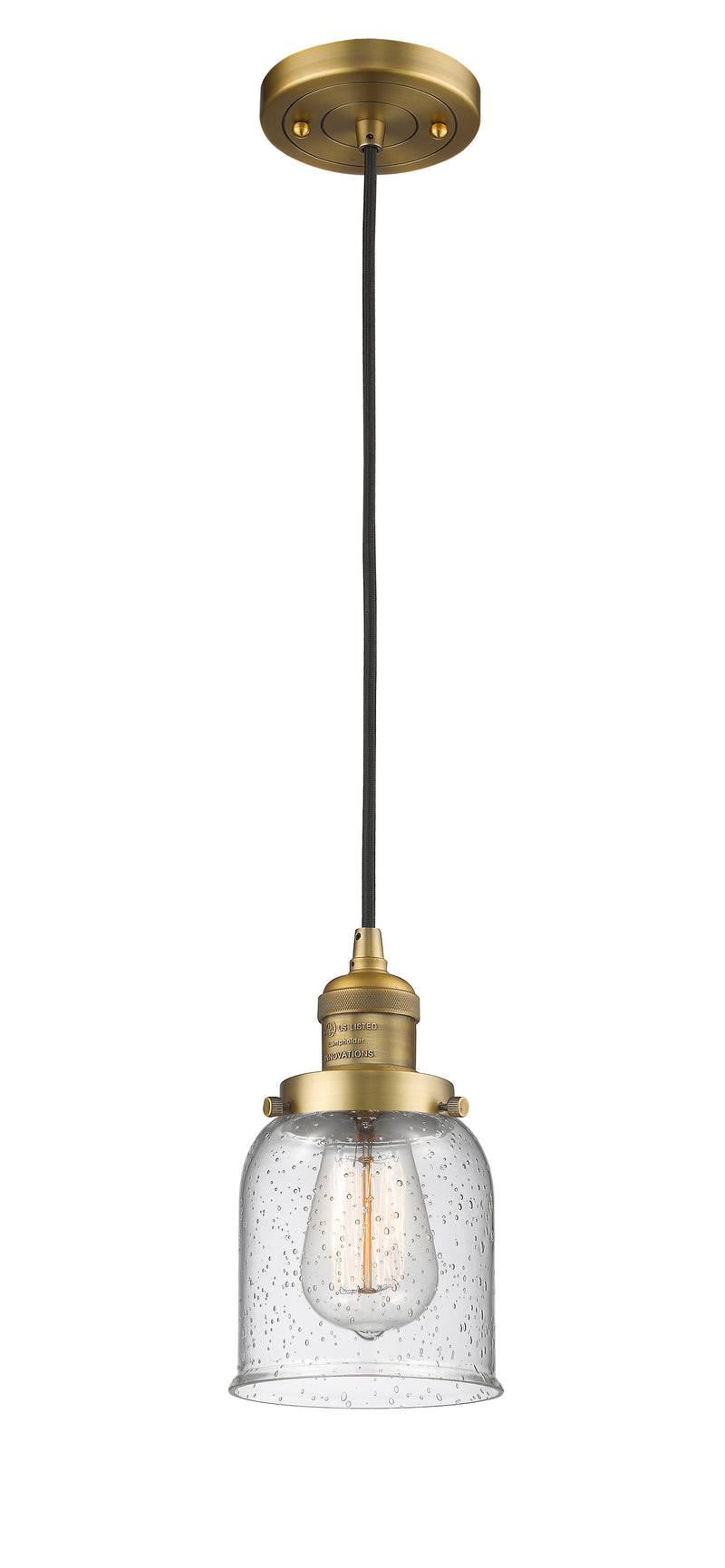 Innovations Lighting Small Bell 1-100 watt 5 inch Brushed Brass Mini Pendant with Seedy glass 201CBBG54