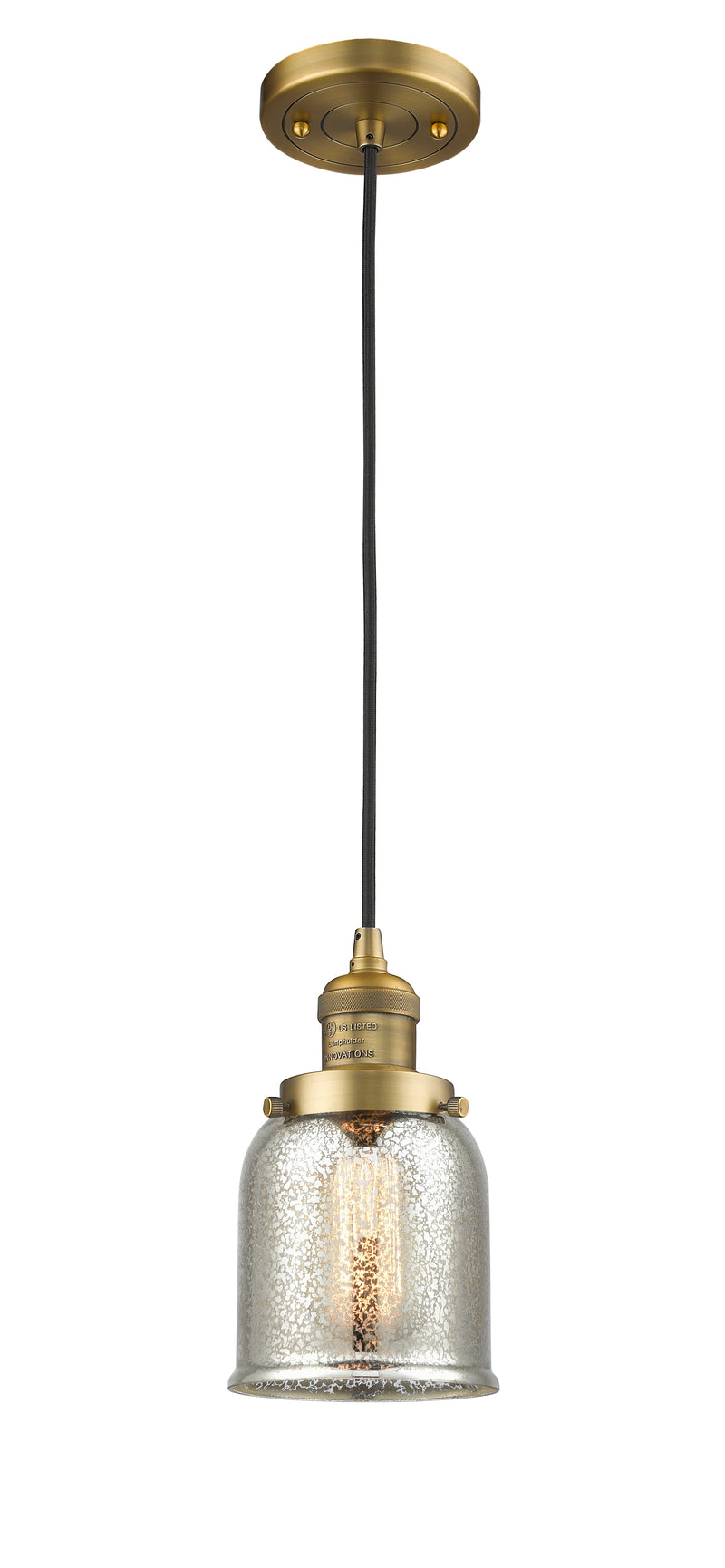 Innovations Lighting Small Bell 1-100 watt 5 inch Brushed Brass Mini Pendant with Silver Plated Mercury glass 201CBBG58