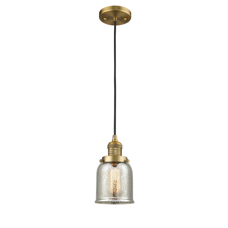 Bell Mini Pendant shown in the Brushed Brass finish with a Silver Plated Mercury shade