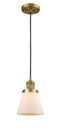Innovations Lighting Small Cone 1-100 watt 6 inch Brushed Brass Mini Pendant with Matte White Cased glass 201CBBG61
